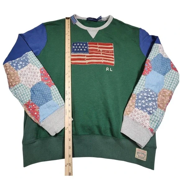 RARE Polo Country‎ RL Retro Patchwork Authentic Dry Goods Flag Sweatshirt L Uni